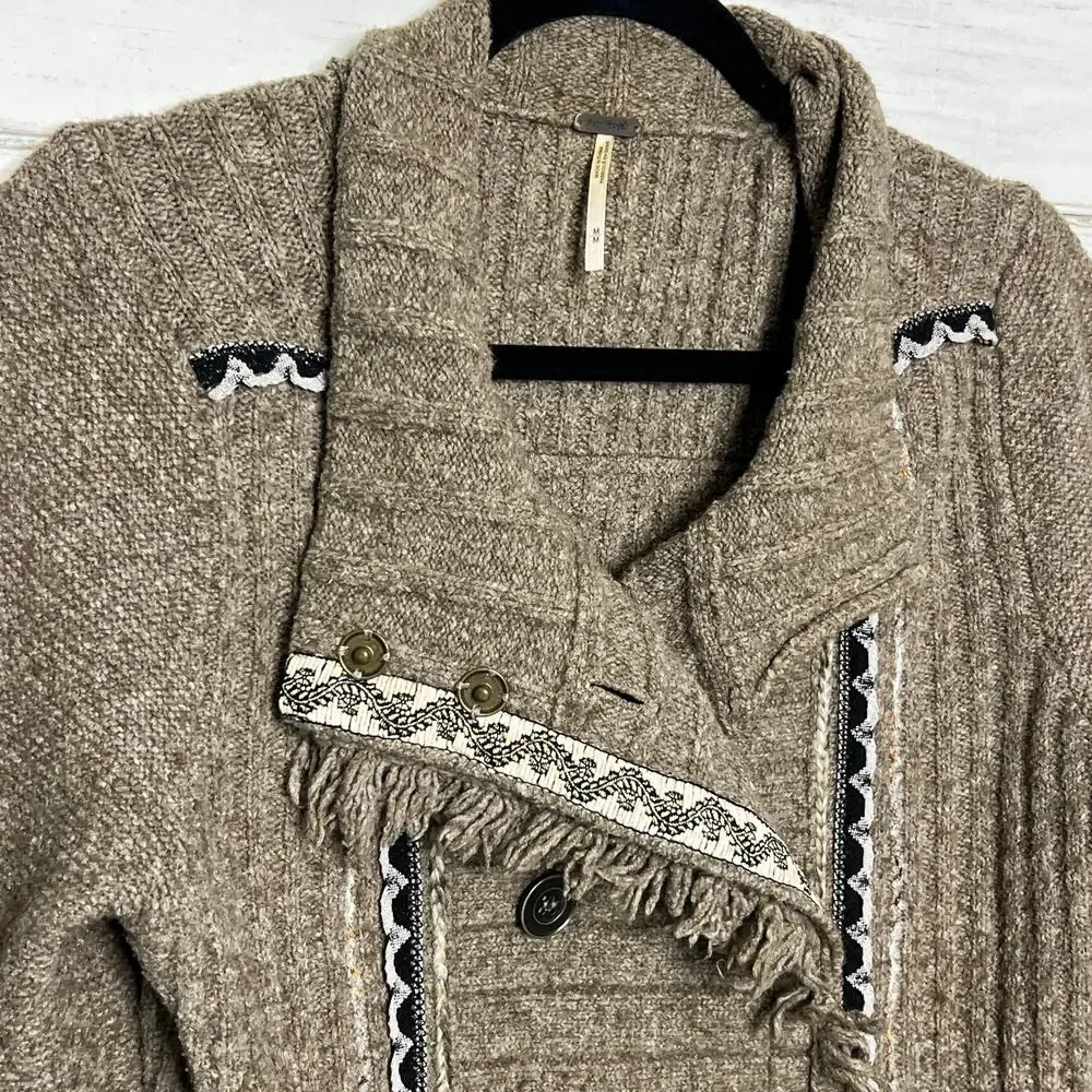 Free People Cuddle Bear Admiral Sweater Cardigan Jacket Brown Size Medium